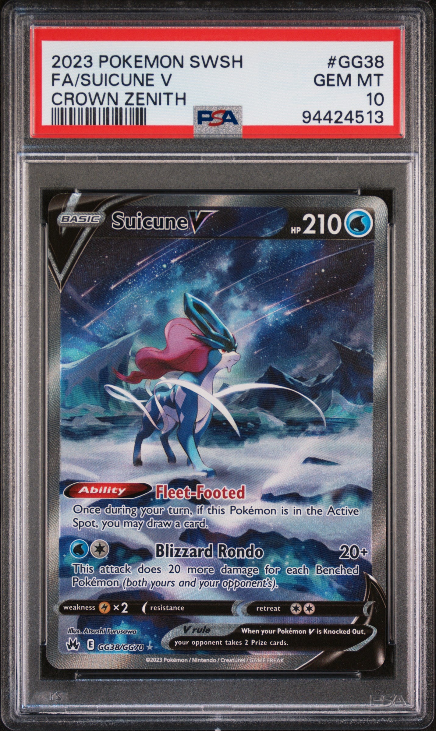 Suicune V PSA 10 (Crown Zenith #GG38)