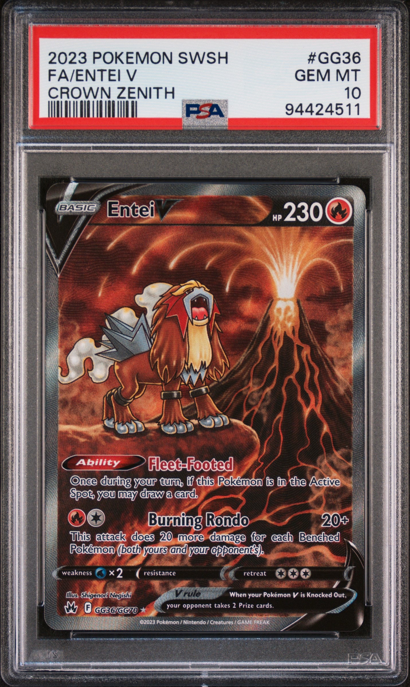 Entei V PSA 10 (Crown Zenith #GG36)